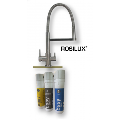 Combiné de filtration sous évier EASY TRIO avec robinet mitigeur ROSILUX Douchette intégrée et Spécial Eau Filtrée