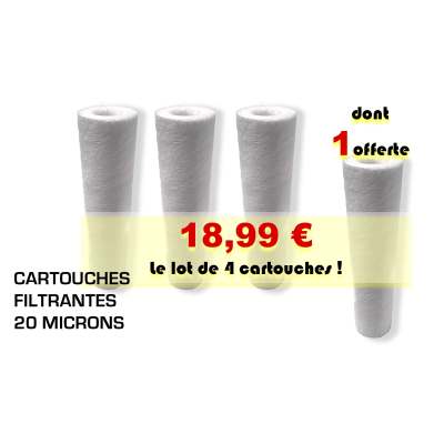 LOT DE 4 Cartouches dont 1 offerte 9''3/4 10'' sediments 20 microns PARTICUL-10X20