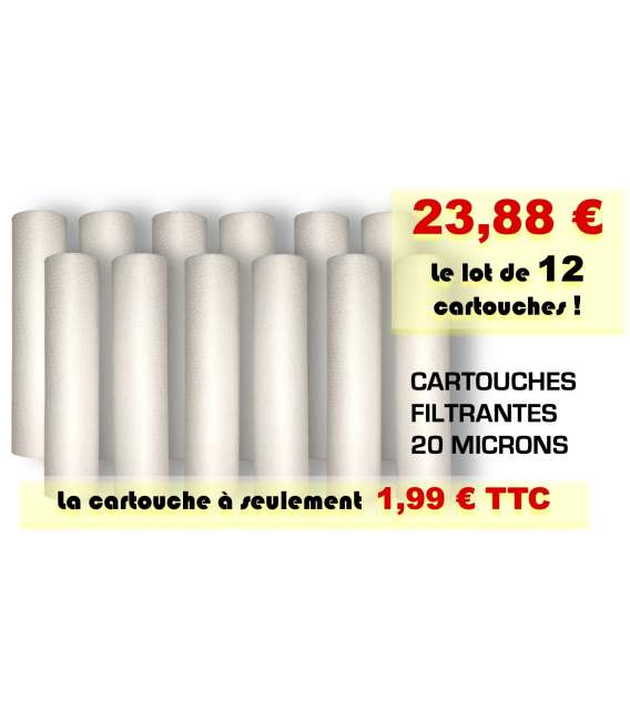 Cartouche traitement d'eau 9''3/4 10'' sediments 20 micron - LOT 12 CARTOUCHES PARTICUL-10X20