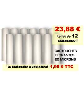 Cartouche traitement d'eau 9''3/4 10'' sediments 20 micron - LOT 12 CARTOUCHES PARTICUL-10X20