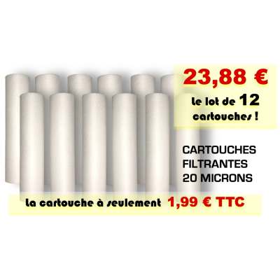 Cartouche filtre pour eau contre les sediments 20 micron Taille 9''3/4 10'' - Lot par 12