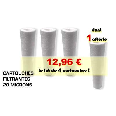 LOT DE 4 Cartouches dont 1 offerte 9''3/4 10'' sediments 20 microns PARTICUL-10X20